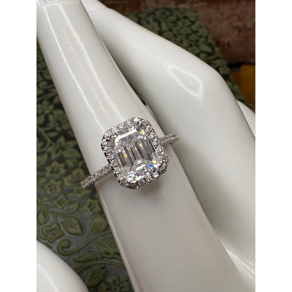 Size 6 - Emerald Cut Halo Ring 2 CTW in 925 Sterling Silver